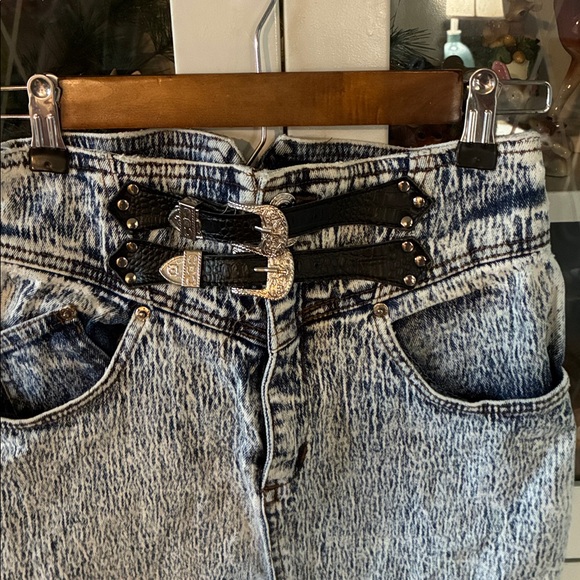 JeanTonic Sportswear jr sz 5/6 Vintage Denim Belted Skirt Acid Washed euc 80’s - Picture 2 of 11